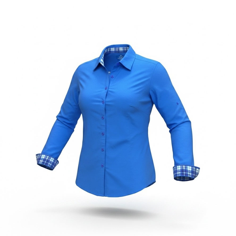 Kuhl Womens Blue Long Sleeve Button Down Hiking Shirt Plaid Trim Size L